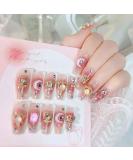 RikView Long Press on Nails - 24 PCS Pink Coffin Nails with 3D Design | Glossy Full Cover Fake Nails for Women - Buy Online on SooperMarket.com