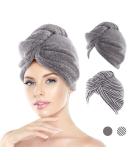 JEFFSUN Microfiber Hair Towel Wrap 2 Pack - Super Absorbent Hair Turban for Women & Girls - Quick Dry for Curly, Long, Thick, Frizzy Hair - Grey & Stripes - Buy Online on SooperMarket.com
