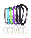 6PCS Black Carabiner Caribeaner Clip,3" Large Aluminum D Ring Shape Carabeaner with 6PCS Keyring Keychain Hook Multi-color - Buy Online on SooperMarket.com