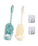 SKHAOVS 2 Pieces Back Brush Scrubber Shower Loofah for Men and Women Long Handle Bath Brush Shower Body Brushes with Bath Net Sponge Soft Mesh for Exfoliating and Removing Dead Skin (Blue and Beige) - Buy Online on SooperMarket.com