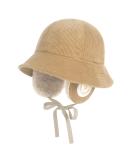 Corduroy Earmuff Bucket Hat with Ear Flaps and Chin Strap - Beige - Buy Online on SooperMarket.com
