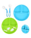 Vicloon Baby Silicone Suction Plates 2Pcs - Non Slip Divided Dishes for Toddler Self Feeding - Blue/Green - Buy Online on SooperMarket.com