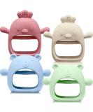 Set of 4 Woanger Baby Teething Toys in Blue, Dark Green, Yellow, and Maroon | Silicone Bear Hand Teethers for Babies over 3 Months | Anti-Dropping Wrist Mitten for Sucking Needs - Buy Online on SooperMarket.com