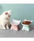 Navaris Raised Ceramic Cat Bowls (Set of 2) - Elevated Food and Water Bowl Pack for Cats - Cute Kitty Shaped Dishes with Ears - Dishwasher Safe - Green/Peach - Buy Online on SooperMarket.com
