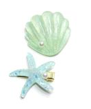 Green Shell Pearl Starfish Hair Clip Set - Acrylic Resin Alligator Clips for Women and Girls | Stylish Hair Accessories - Buy Online on SooperMarket.com