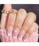 24Pcs French False Nails White Tip - Medium Length Almond Pink Press on Nails with Ballet Heart Design - Buy Online on SooperMarket.com