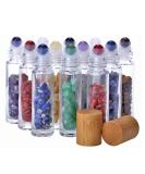 10ml Clear Glass Roll-on Bottles with Gemstone Roller Balls & Healing Crystals - Essential Oil Bottles with Bamboo Lids - 10 Pieces Set - Buy Online on SooperMarket.com