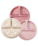 Pandaear 3 pieces Baby plate with suction cups 100% silicone divides children's plate set silicone tank baby suction cup with a subdivision dinner plate divided plate bpa-free baby plate non-slip pink/linen/light pink - Buy Online on SooperMarket.com