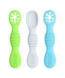 Vicloon Baby Fork and Spoon Set 3Pcs Silicone Spoon Baby Weaning Spoon Set Self Feeding Utensil Easy Grip Toddler Cutlery Kit Soft Baby Spoon for Infant Toddler (Blue/Green/Grey) - Buy Online on SooperMarket.com
