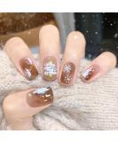Brishow Christmas Glitter Snow Press-On False Nails - 24pcs Short Ballerina Acrylic Fake Nails for Women and Girls - Buy Online on SooperMarket.com