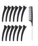 12pcs Hair Sectioning Clips + 1pcs Professional Anti-static Metal Tail Hair Comb Makeup Hairdresser Clips for Styling of Women Girls Hairdressing Salon Tool Set - Buy Online on SooperMarket.com