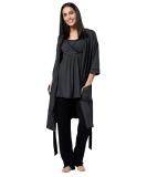 Happy Mama Maternity Nursing 3 Piece Nightwear Set - Graphite Melange & Black - Buy Online on SooperMarket.com