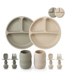 PandaEar Baby Weaning Set| Silicone Baby Feeding Set| 2 Divided Baby Suction Plate and 2 Tiny Cup with 2 Spoons 2 Forks| Baby Led Weaning Supplies Self Feeding Eating Set Light Tan/Walnut - Buy Online on SooperMarket.com