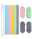 Sunseeke Reusable Straws Silicone Straws Set - Odorless, 12 Standard Drinking Straws, 4 Carry Pouch, 2 Cleaning Brushes, Certificated Food Grade Platinum Silicone - 8 1/2" Long - Buy Online on SooperMarket.com