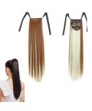 Prinfantasy Human Hair Ponytail Extension 22 inch - Light Brown Mix Blonde Wrap Around Clip in Hairpiece - Buy Online on SooperMarket.com