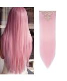 Light Pink 26 Inch Straight Clip in Hair Extensions - 8Pcs Full Head Synthetic Hairpiece with 18 Clips - Buy Online on SooperMarket.com