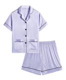 SWOMOG Kids Satin Pyjamas Set | 2 Piece Button-Down Pjs | Short Sleeve Silk Nightwear for Girls Boys | Ages 6-7 | Lavender - Buy Online on SooperMarket.com