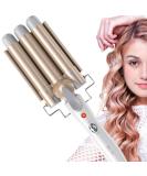3 Barrel Hair Curler 25mm - Adjustable Temperature Hair Waver Curling Iron for Long or Short Hair Styling - Large Wave Ceramic Crimpers - Gold - Buy Online on SooperMarket.com