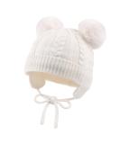 Flower Baby Girls Pompom Beanie 2-4 Years White | Soft Knitted Toddler Hat for Fall/Winter - Buy Online on SooperMarket.com