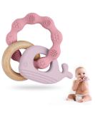 Vicloon Baby Teething Toy - Silicone & Wood Teether Chew Toy for Boys & Girls (Pink-Purple) | Easy to Hold & Clean Up - Buy Online on SooperMarket.com