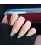 24PC Glossy Gradient Green Coffin Press-On Nails - Medium French Tip Design for Women & Girls - Buy Online on SooperMarket.com