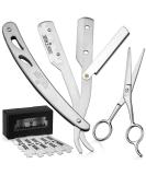 Straight Razor, Complete Straight Razors for Men Kit with 50 Single Blade Razors for Men and Scissors, Barber Supplies, Straight Edge Razor, Professional Barber Razor Blade (Silver) - Buy Online on SooperMarket.com