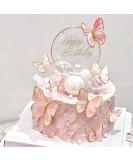 Hazyore Pink Butterfly Cake Toppers, 11pcs Butterfly Cupcake Toppers Happy Birthday Metal Gold Cake Topper for Girls Women's Birthday Cake Party Decorations - Buy Online on SooperMarket.com