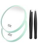 Funtopia 20X/10X Magnifying Mirror and Tweezers Kit - Compact Travel Mirror for Makeup, Eyebrow Tweezing, Blackhead & Blemish Removal - 3.5 Inch Green - Buy Online on SooperMarket.com