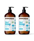 Everyone 3-in-1 Soap, Body Wash, Bubble Bath, Shampoo, 32 Ounce (Pack of 2), Unscented, Coconut Cleanser with Organic Plant Extracts and Pure Essential Oils Unscented 32 Ounce, 2 Count - Buy Online on SooperMarket.com