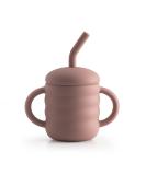 Cute 2-1 Silicone Straw Sippy Cup - 5.4oz Spill-proof for Babies 6+ Months - Double Handles, Angled Straw, Grooved Body, Includes Cleaning Brush (Pink) - Buy Online on SooperMarket.com