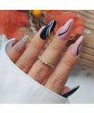 JUSTOTRY 24 Pcs Gold Swirl Stiletto Short False Nails Pink French Press on Nails - Beautiful Fake Nails with Nail Glue, Almond Medium Stick on Nails for Women - Buy Online on SooperMarket.com