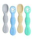 Vicloon Baby Fork and Spoon Set 4Pcs Silicone Spoon Baby Weaning Spoon Set Self Feeding Utensil Easy Grip Soft Baby Spoon Toddler Cutlery Kit for Infant Toddler Children First Led Training Weaning Blue/Green/Grey/Khaki - Buy Online on SooperMarket.com