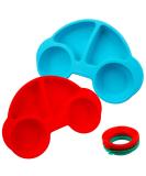 Silicone Divided Toddler Plates - Non-Slip Suction Plates for Kids | BPA Free FDA Approved Baby Dinner Plate with Spoon Fork | Portable & Easy to Clean | New Car Blue/Red - Buy Online on SooperMarket.com