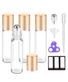 PrettyCare 10ml Essential Oil Roller Bottles | Glass Clear Perfume Containers with Extra Accessories | 4 Pack with Gold Caps for DIY Aromatherapy - Buy Online on SooperMarket.com