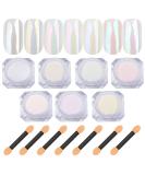 7 Colors White Pearl Chrome Nail Powder Aurora Metallic Nail Powder Holographic Mirror Effect Chrome Powder Iridescent Shell Powder Glitter Nail Art Pigment Manicure Powder for Nails (White Pearl) - Buy Online on SooperMarket.com