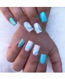 MISUD Short Square Press on Nails Squoval Fake Nails Glossy Glue on Nails Blue Swirl Artificial Acrylic Nails Bling Glitter Stick on False Nails with Design 24 pcs 0001-MS009 - Buy Online on SooperMarket.com