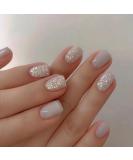 MISUD Short Square Press on Nails - Glossy Squoval Fake Nails with Glitter & Sequins - 24 pcs Gray Aurora Acrylic Nails for Stunning Nail Designs - Buy Online on SooperMarket.com