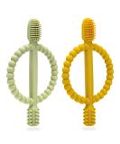 Baby biting toys 2 pieces of child toothbrush toothing aid bite ring made of silicone BPA-free stimulating and massaging wound gums from 3 months Dark Green & Dark Yellow - Buy Online on SooperMarket.com