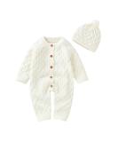 DovFanny Baby Romper Suit | Solid Color Knit Jumpsuit for Newborns | Winter Outfit with Hat (6-12 Months, White) - Buy Online on SooperMarket.com