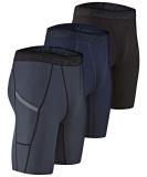 DEVOPS 3 or 5 Pack Compression Shorts Men Spandex Sport Shorts Athletic Workout Running Performance Baselayer Underwear Medium 0# (Pocket) Black / Charcoal / Navy - Buy Online on SooperMarket.com