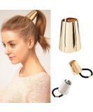 Gothic Punk Metal Hair Ties Set - 2PCS Ponytail Holders with Hair Cuff Clips in Gold and Silver - Hair Accessory for Women and Girls - Buy Online on SooperMarket.com