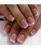 False Nails Short French Stick on Nails 24pcs Square Pink Press On Nails with Glue Elegant Design Sweet Fake Nails for Women Girls (Sweet French) - Buy Online on SooperMarket.com