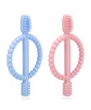 Buy BPA-Free Baby Biting Toys & Toothbrush Set - Soothing Silicone Teething Rings (Blue & Pink) for 3+ Months - Safe & Stimulating Gum Relief - Buy Online on SooperMarket.com