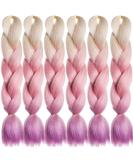 Braids Extension-Ombre Braiding Hair Colorful Blonde Pink Purple Blond Rosa Lila Jumbo Braids 6PCs/Pack Kunsthaar for braiding 100g/PC Synthetic Kanecalon 613#-Pink-Purple - Buy Online on SooperMarket.com