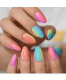 Buy Shiny Colorful Press On Nails | Ombr Rainbow Fake Nails Set - 24pcs Medium Size - Buy Online on SooperMarket.com