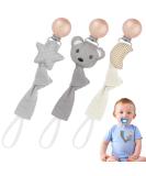 Vicloon 3 Pcs Baby Dummy Clips - Wooden Pacifier Chain Holder for Boys and Girls | Teether Toy Soother Clip in Gray/Beige - Buy Online on SooperMarket.com