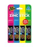 Sun Zapper Zinc Stick Mineral Sunscreen (Pink Blue Green Yellow) SPF 50+ Water Resistant for Face & Body Adults Kids 4-Pack Broad Spectrum Sun Block Made in Australia - Buy Online on SooperMarket.com