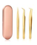 High Precision Lash Tweezers Set - Includes 3 Stainless Steel Eyelash Tweezers for Classic Individual and Volume Lash Extensions. Complete with Storage Box 3 Piece Set Gold - Buy Online on SooperMarket.com