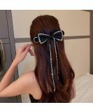 Jumwrit Large Bow Hair Clip Long Ribbon Hair Bows Rhinestone Tassel Hair Clip French Design Barrettes Fashion Hair Styling Accessories for Women Girls - Buy Online on SooperMarket.com