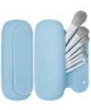 Travel Makeup Brush Holder | Silicone Portable Cosmetic Brushes Organizer with Built-in Cleaner | Upgrade Travel Essentials Case (Sky Blue - Buy Online on SooperMarket.com